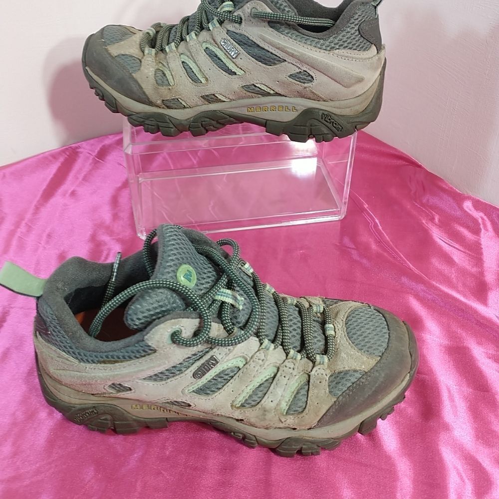 Merrell Womens Moab Vibram Hiking Shoes Sz 7.5 Drizzle/Mint J24462. - Picture 3 of 8